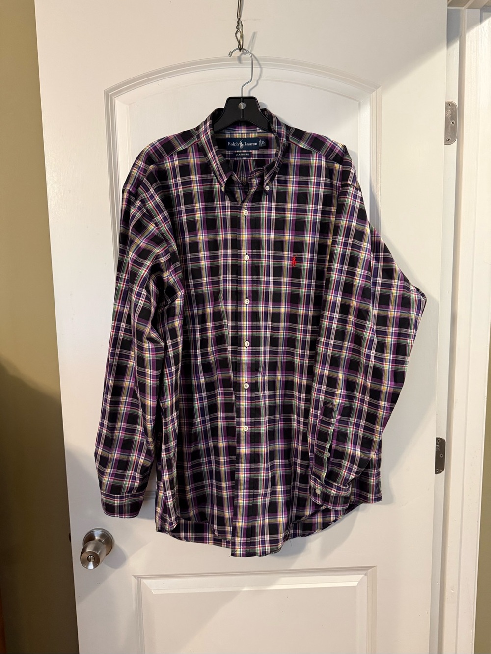 Ralph Lauren Purple Black Plaid Button-Down Shirt sz XL Red Horse